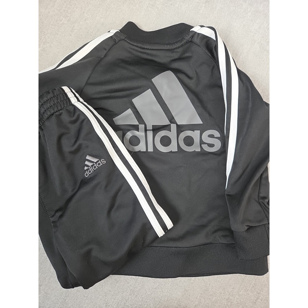 Adidas Tricot Zip Track Jacket & Pants Set Boys 18 Months Classic 3 Stripe Black